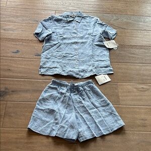 Casual Blue Women's Linen Shorts Set